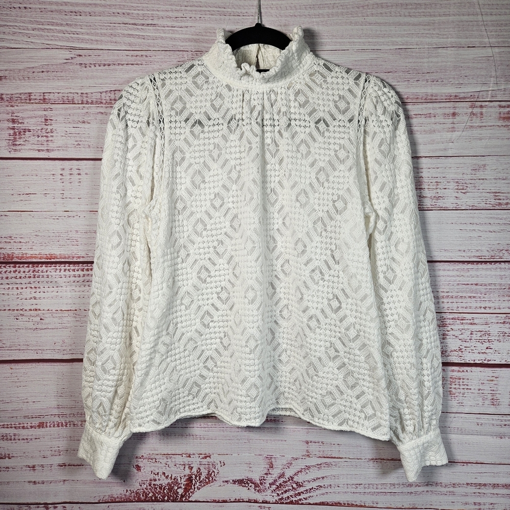 Sezane Shona White Lace Long Sleeve Blouse - Picture 4 of 15